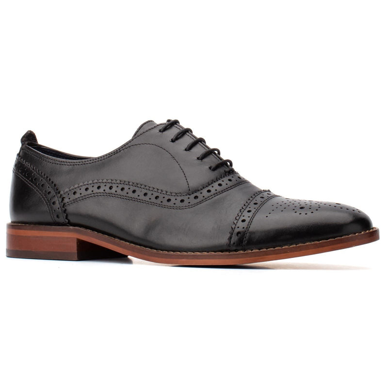 Base London Cast Waxy Zapatos Negros Brogues De Cuero Para Hombre