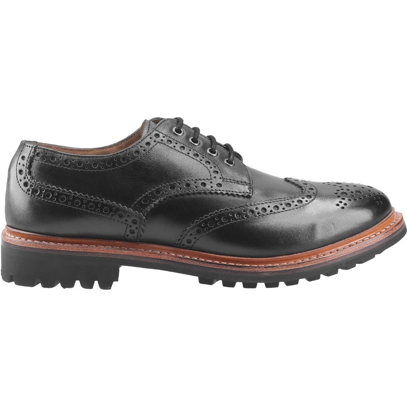 Cotswold Quenington Commando Zapatos De Hombre Negros De Cuero Con Cordones.