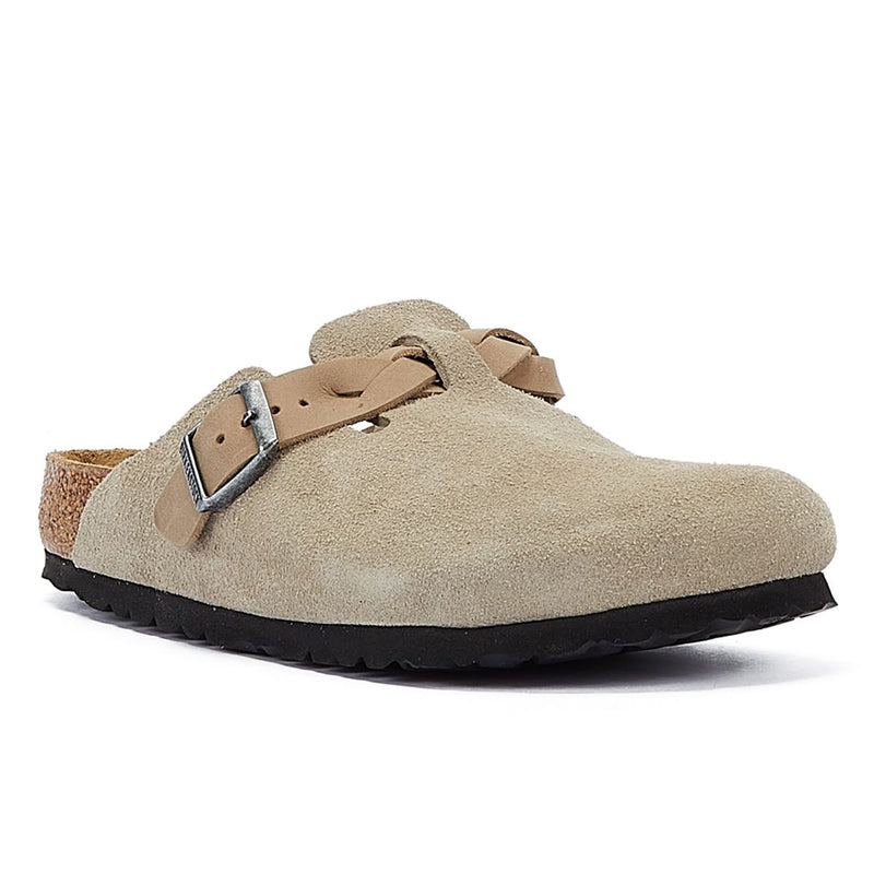 Birkenstock Boston Zuecos De Ante Color Topo Para Mujer