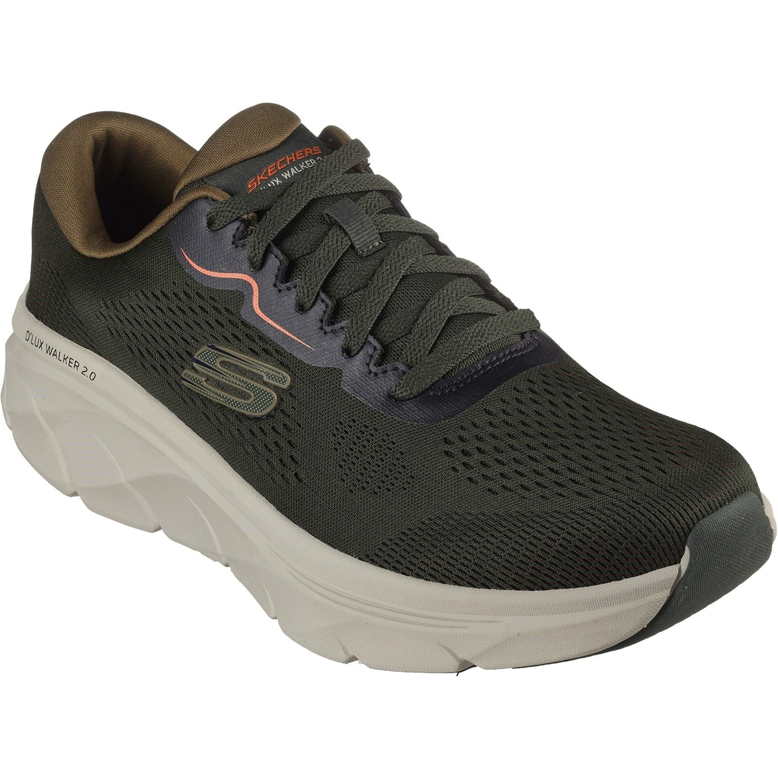 Skechers D'Lux Walker 2.0 Zapatillas De Hombre De Poliéster En Verde Oliva/Naranja