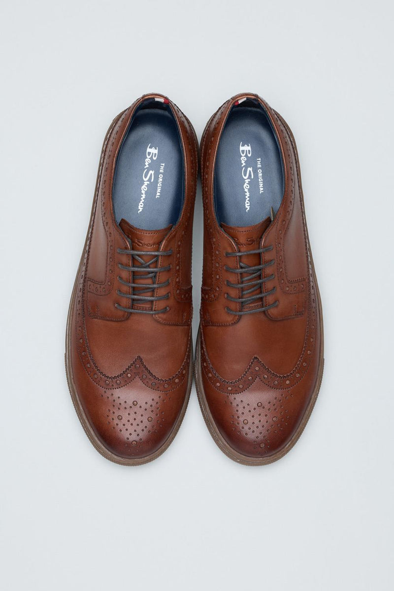 Ben Sherman Preston Zapatos De Cuero Marrones Con Cordones Para Hombre.