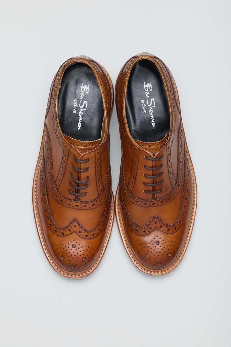 Ben Sherman Sugarman Brogue Zapatos De Cuero Marrones Con Cordones Para Hombre.