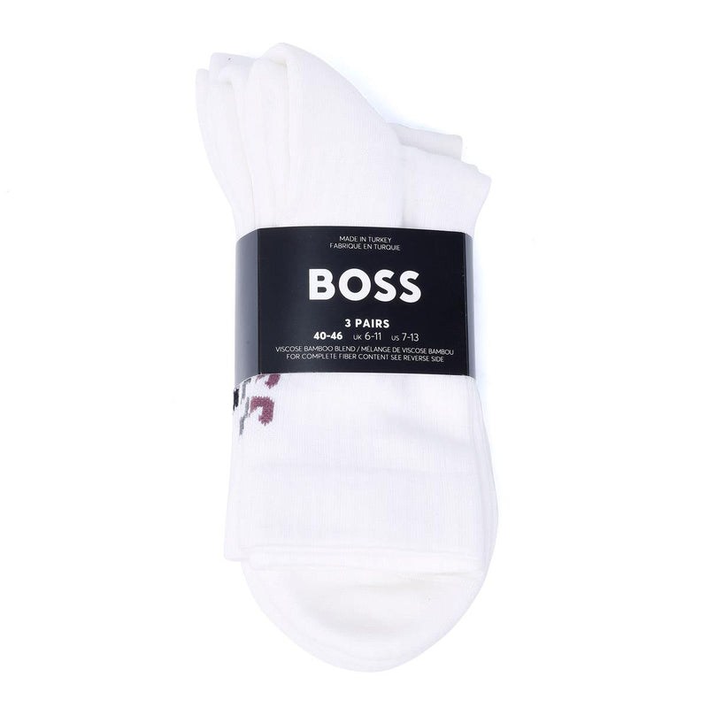 Boss 3 Pack Logo Calcetines De Caña Alta De Bambú Para Hombre En Blanco.