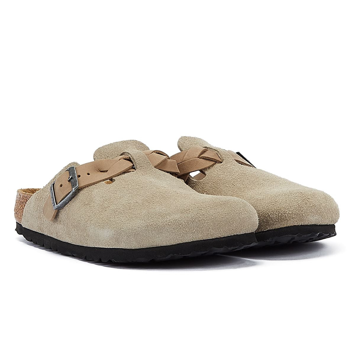 Birkenstock Boston Zuecos De Ante Color Topo Para Mujer