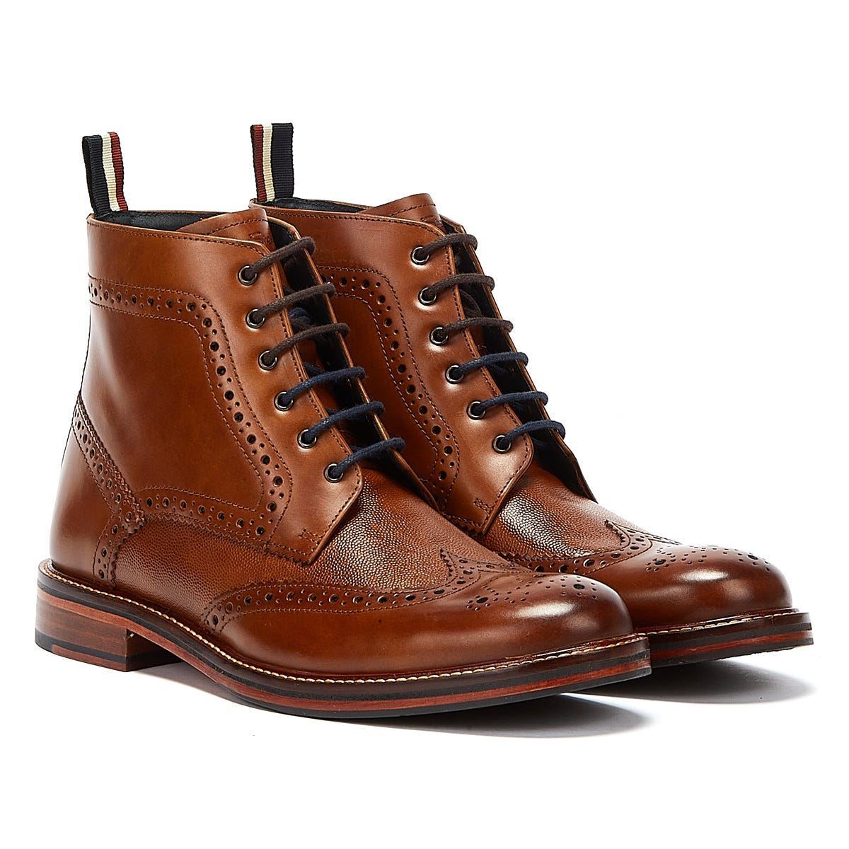 Ben Sherman Alfred Brogue Botas De Cuero Marrón Para Hombre