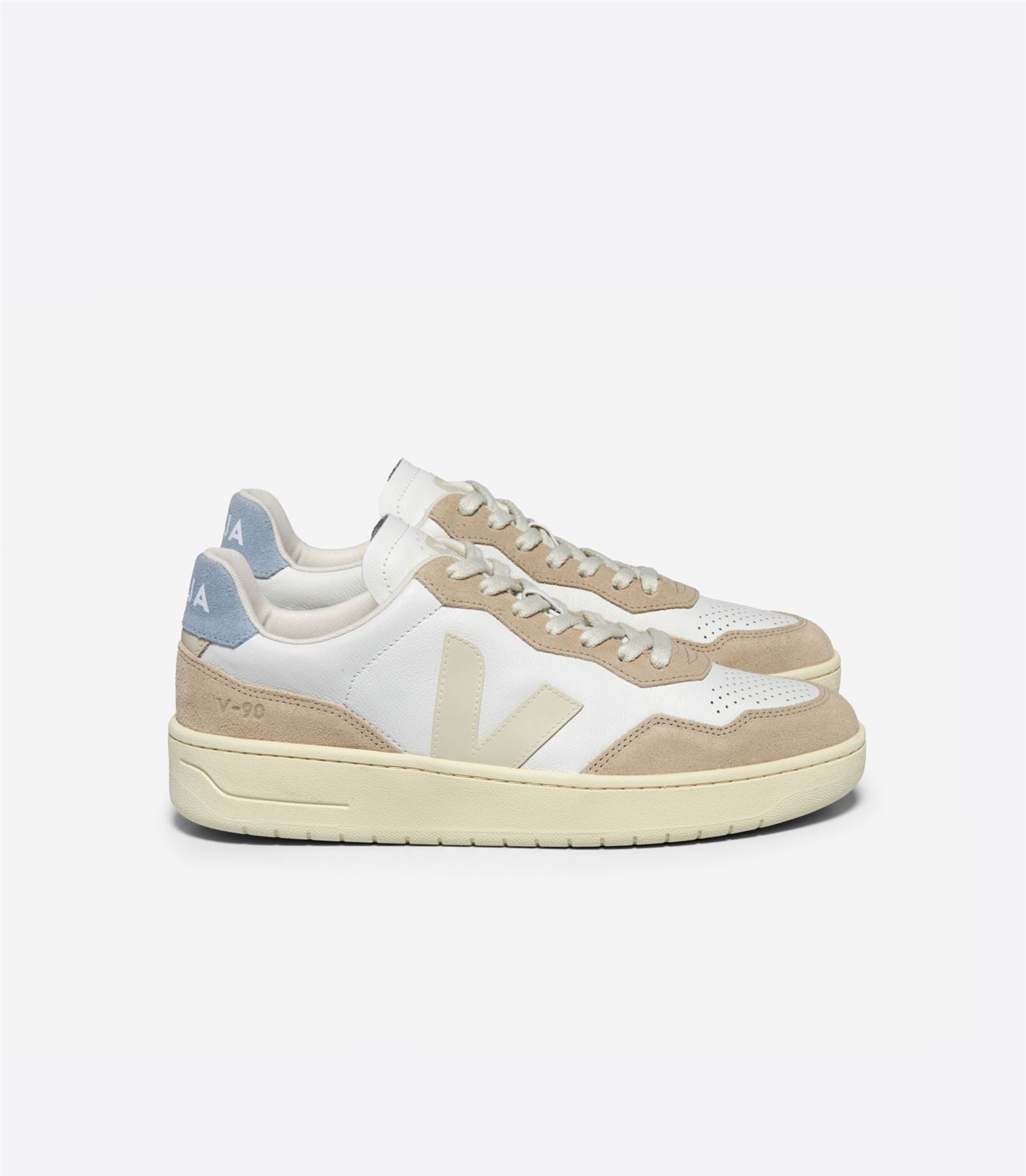 Veja V-90 Zapatillas De Deporte De Cuero Para Mujer En Color Beige