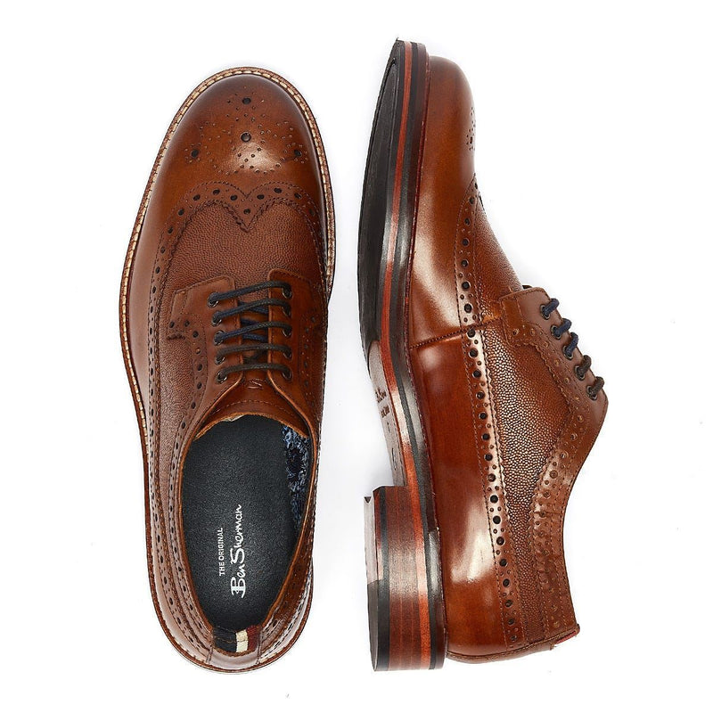 Ben Sherman Archie Brogue Zapatos De Cuero Marrones Con Cordones Para Hombre.