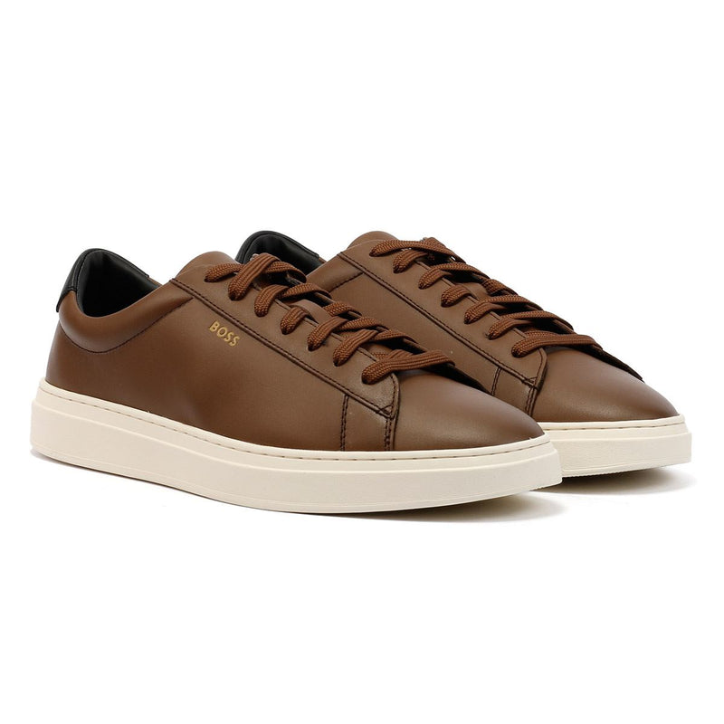 Boss Kieran Tennis Zapatillas De Cuero Marrón Para Hombre