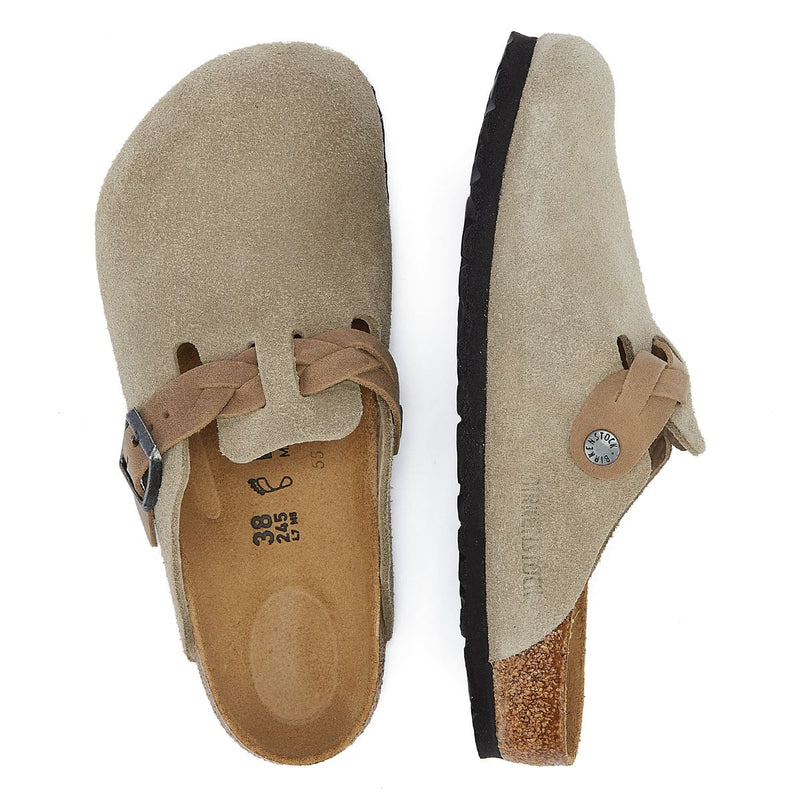 Birkenstock Boston Zuecos De Ante Color Topo Para Mujer