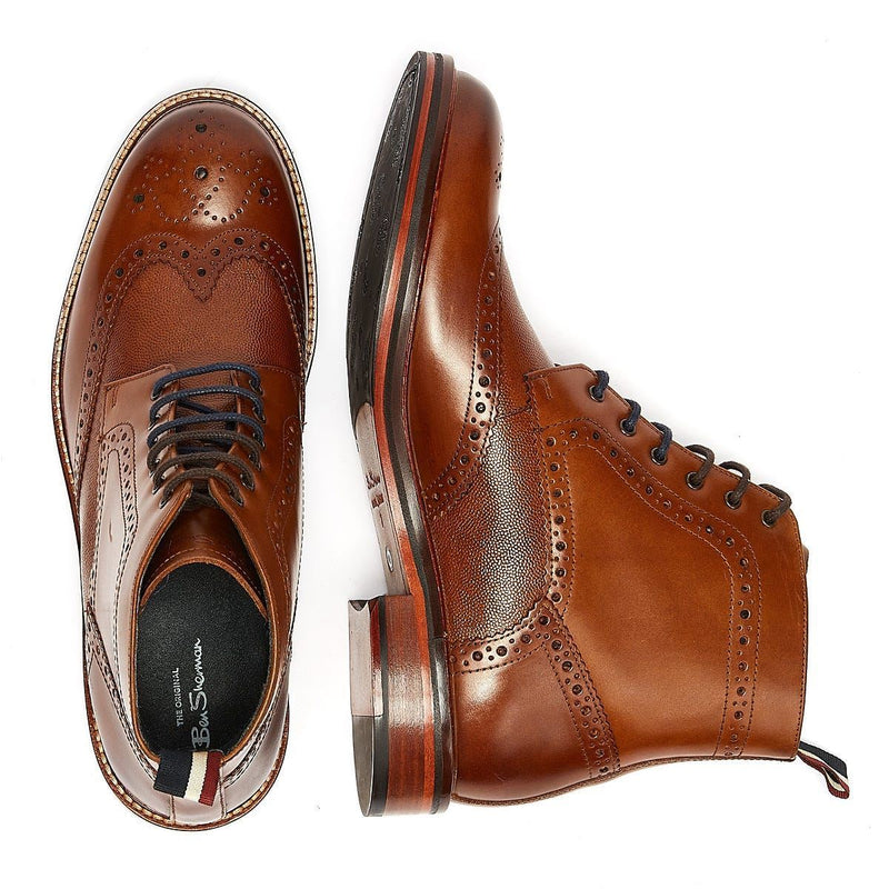 Ben Sherman Alfred Brogue Botas De Cuero Marrón Para Hombre