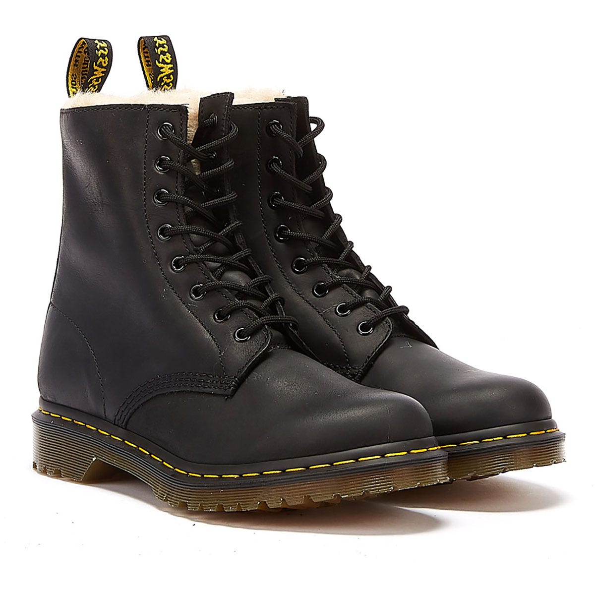 Dr. Martens Serena Botas Negras De Cuero Wyoming Pulido Para Mujer