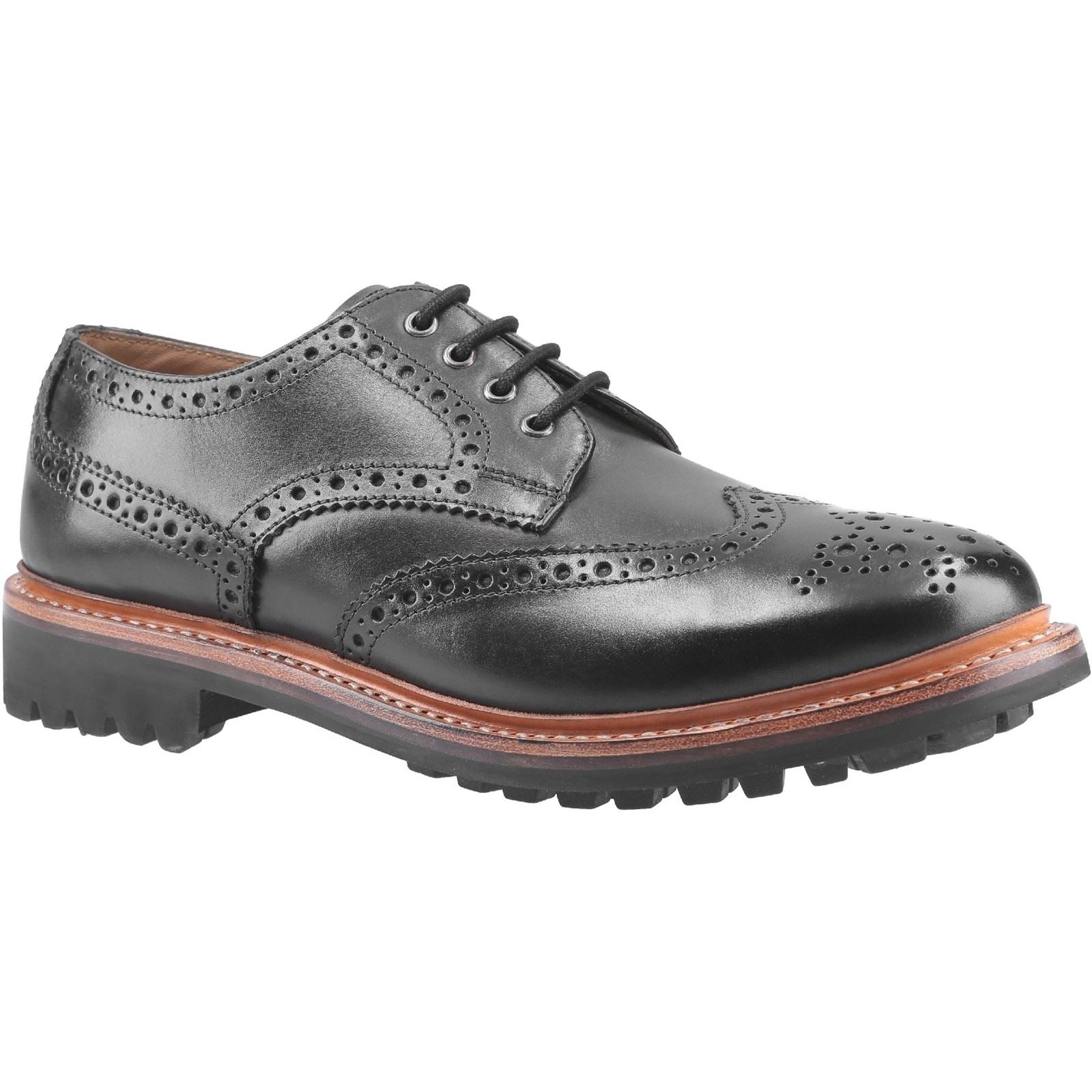 Cotswold Quenington Commando Zapatos De Hombre Negros De Cuero Con Cordones.