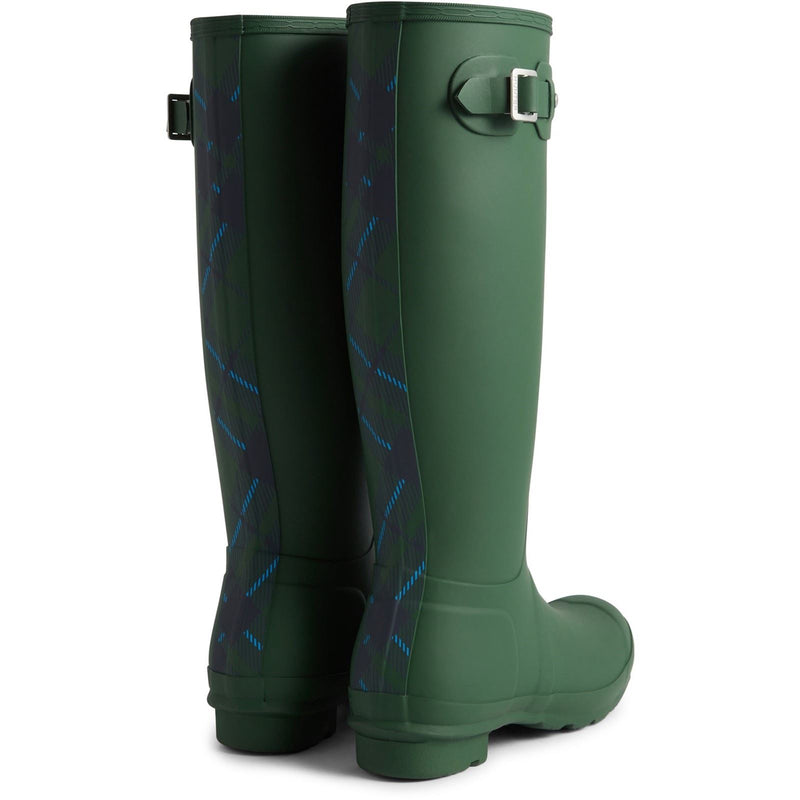 Hunter Original Tall Tartan Back Strap Botas De Agua Verdes Para Mujer