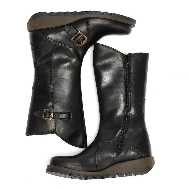 Fly London Botas De Cuero Negras Para Mujer