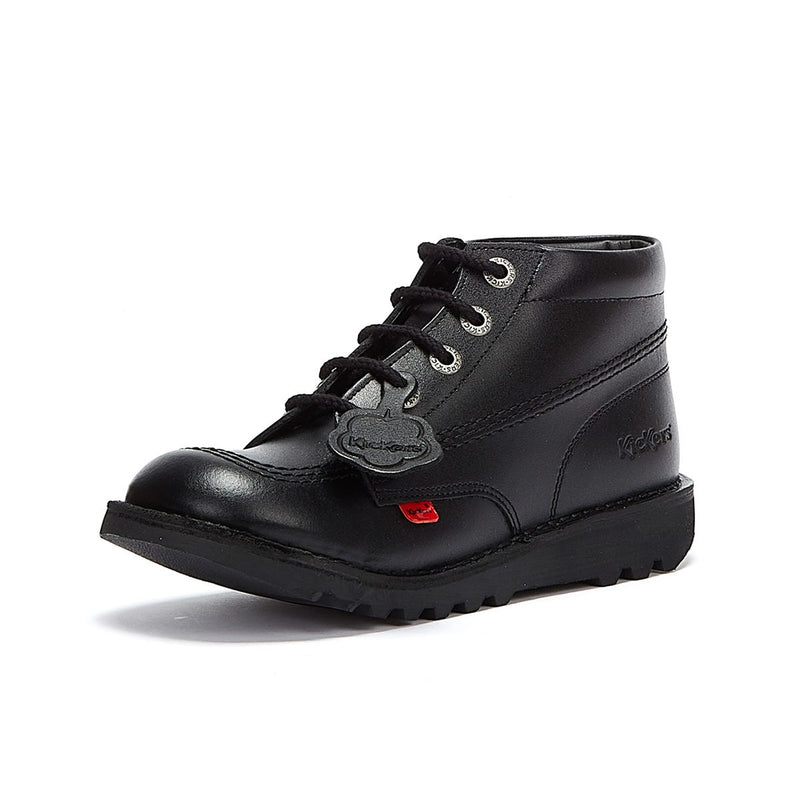 Kickers Kick Hi Botas Para Jóvenes Escolares De Cuero Negro