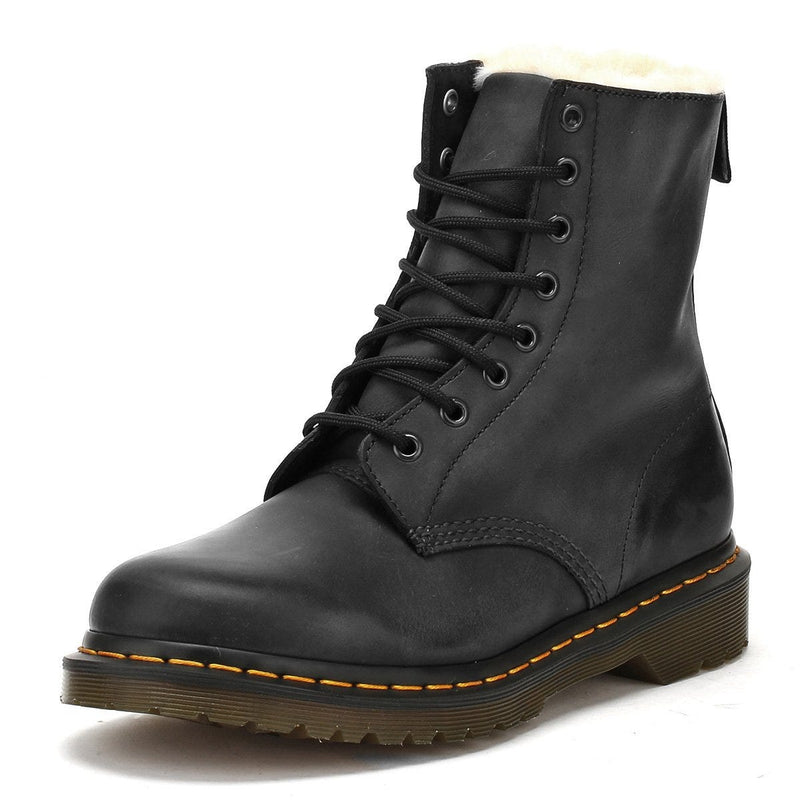 Dr. Martens Serena Botas Negras De Cuero Wyoming Pulido Para Mujer